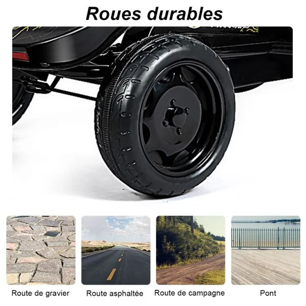 Kart à Pédales pour Enfant de 3 à 8 Ans Go-Kart Siège Ajustable Frein à Main Capacité 30kg en PP Fer 112x62x61cm Noir