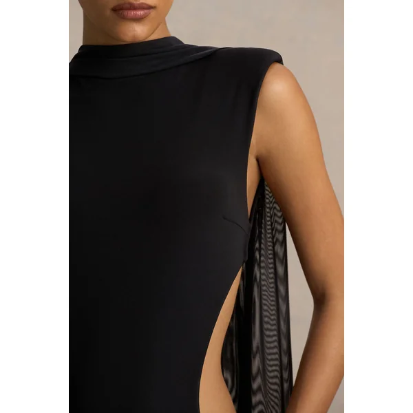 Katara | Robe longue noire à col montant avec découpes sur le corps