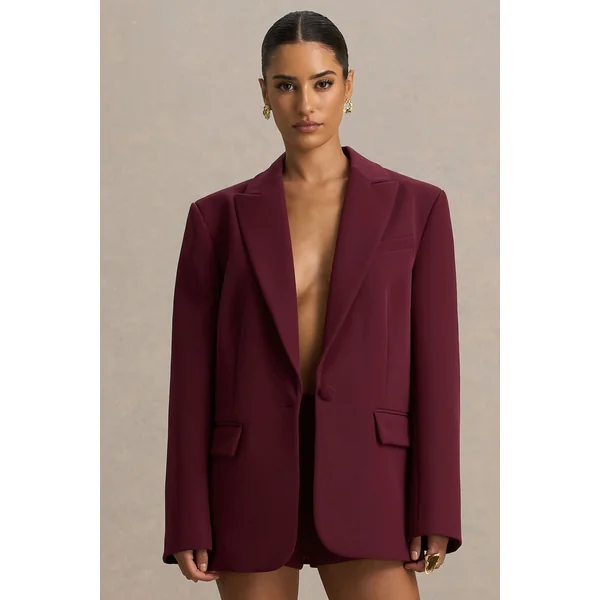 Katherine | Veste tailleur bordeaux à décolleté plongeant