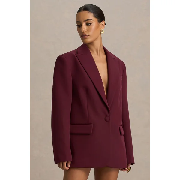 Katherine | Veste tailleur bordeaux à décolleté plongeant