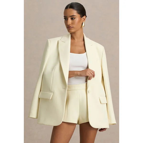 Katherine | Veste tailleur crème à décolleté plongeant
