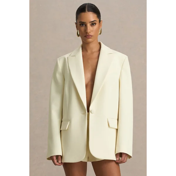 Katherine | Veste tailleur crème à décolleté plongeant