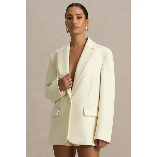 Katherine | Veste tailleur crème à décolleté plongeant