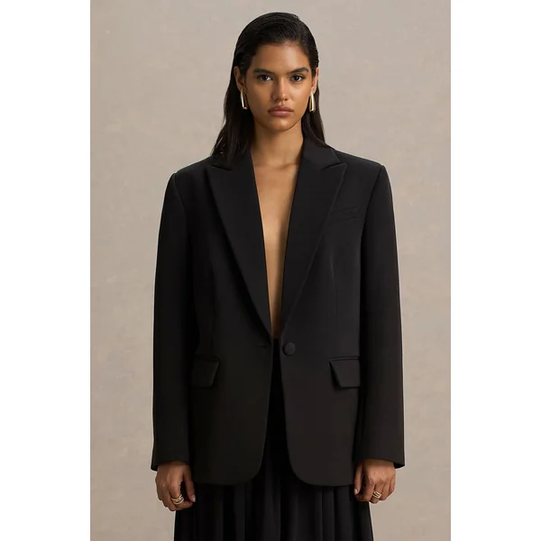 Katherine | Veste tailleur noire à décolleté plongeant