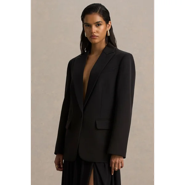 Katherine | Veste tailleur noire à décolleté plongeant