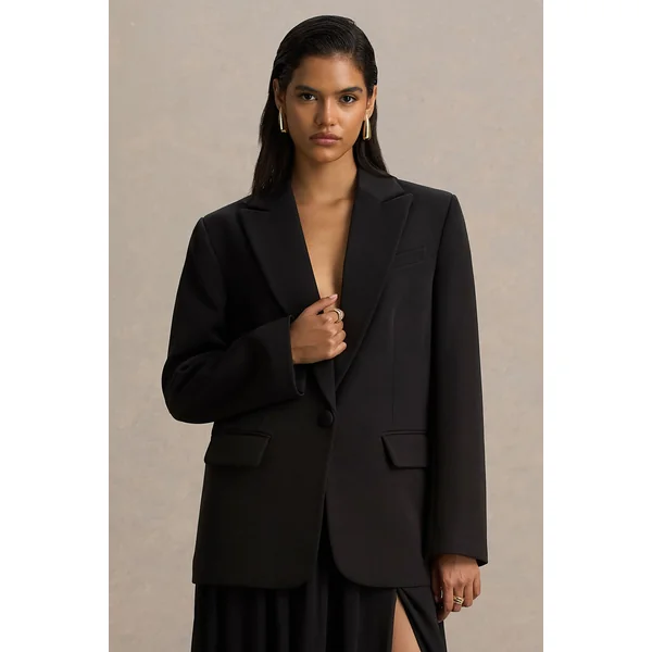 Katherine | Veste tailleur noire à décolleté plongeant