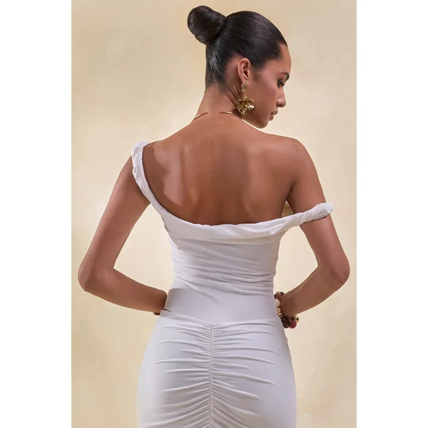 Kesia | Body string blanc asymétrique torsadé