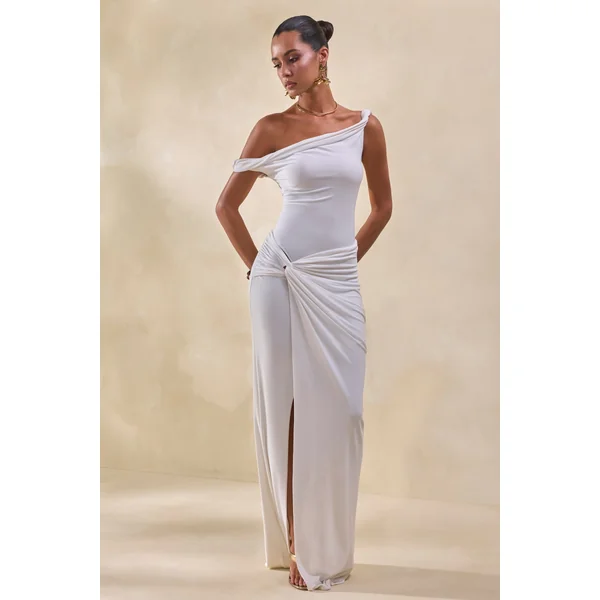 Kesia | Body string blanc asymétrique torsadé
