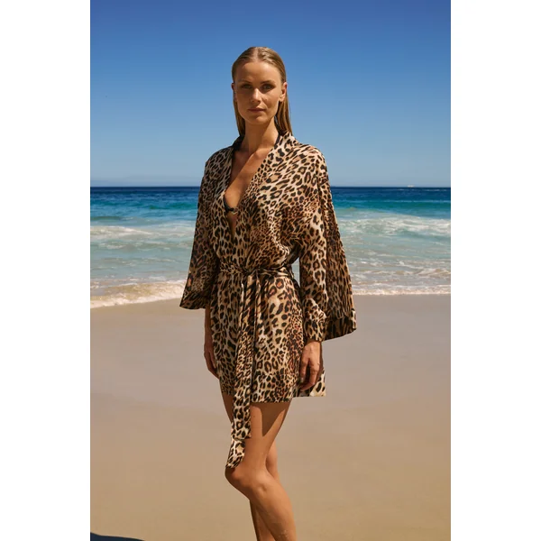 Kimono en coton à imprimé léopard