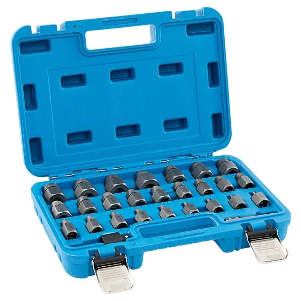 Kit de 27 PCS Extracteur de Vis et Boulons à Double Tête Entraînement 3/8 " Extracteur à Tête Hexagonale et Multi-Cannelures Bleu/Orange