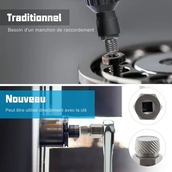 Kit de 27 PCS Extracteur de Vis et Boulons à Double Tête Entraînement 3/8 " Extracteur à Tête Hexagonale et Multi-Cannelures Bleu/Orange