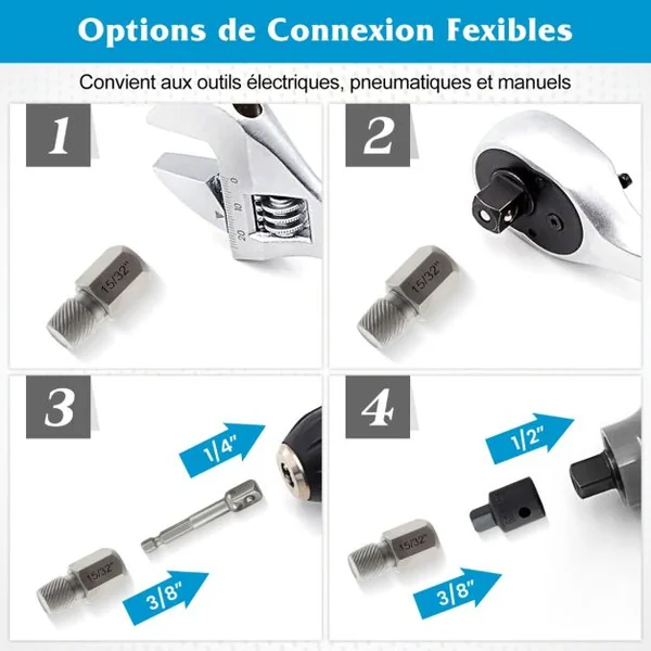 Kit de 27 PCS Extracteur de Vis et Boulons à Double Tête Entraînement 3/8 " Extracteur à Tête Hexagonale et Multi-Cannelures Bleu/Orange