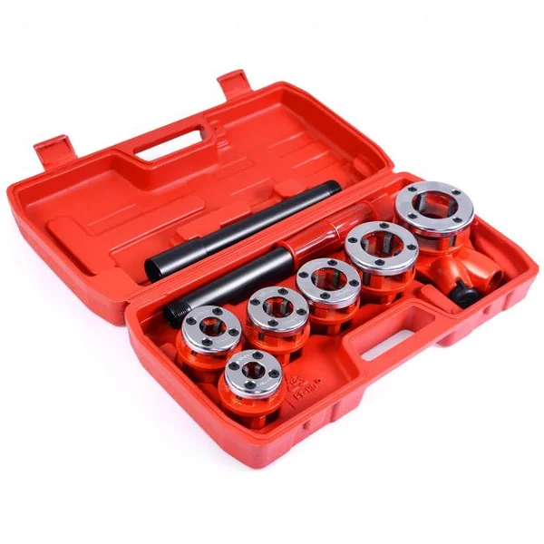 Kit de Filetage de Tuyau à Cliquet Manuel avec 6 Têtes en Fonte 1/4"+3/8"+1/2"+3/4"+1"+1,1/4" avec Caisse de Transport