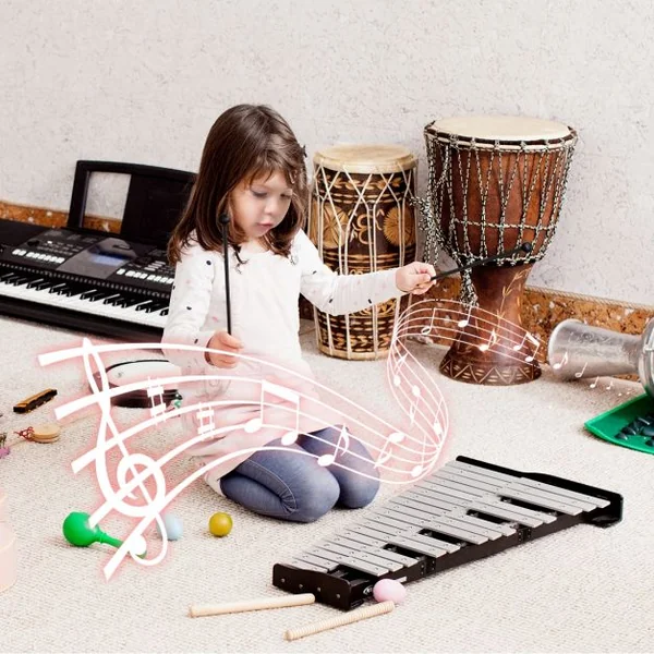 Kit de Percussion Glockenspiel 30 Note avec Support et Pupitre Hauteur Réglable 58-96CM