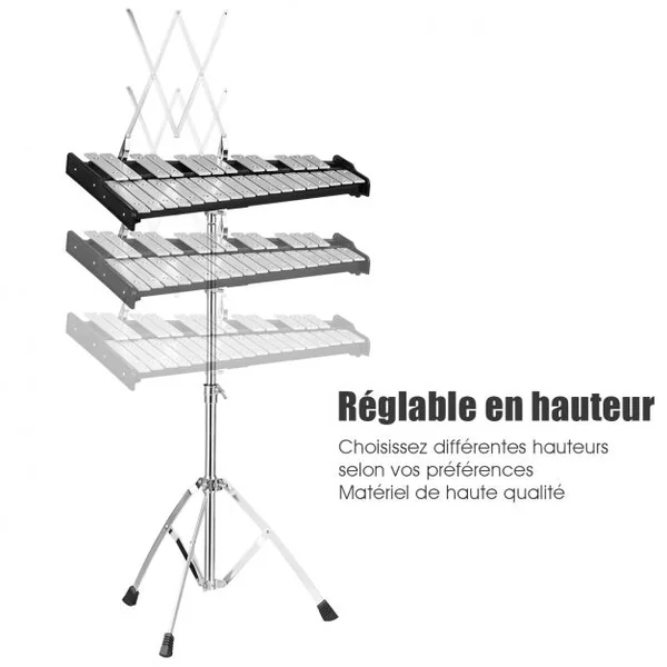 Kit de Percussion Glockenspiel 30 Note avec Support et Pupitre Hauteur Réglable 58-96CM