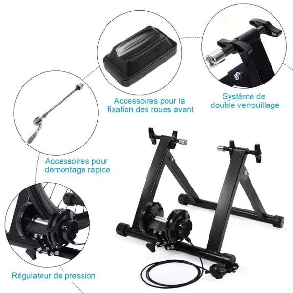 Kit Magnétique D’entraînement pour Vélo D’appartement 8 Niveaux de Résistance Pliable Capacité 150kg 54x48x39cm Noir