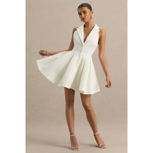 Kyla | Mini-robe blanche à col plongeant