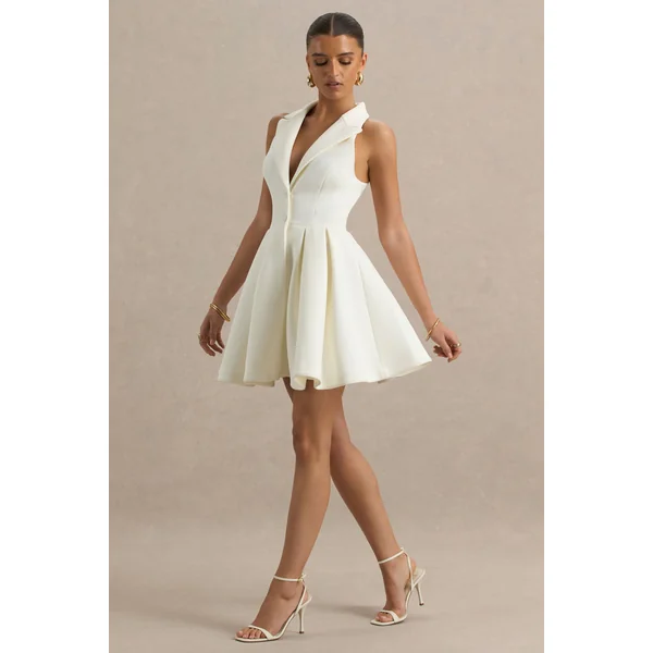 Kyla | Mini-robe blanche à col plongeant