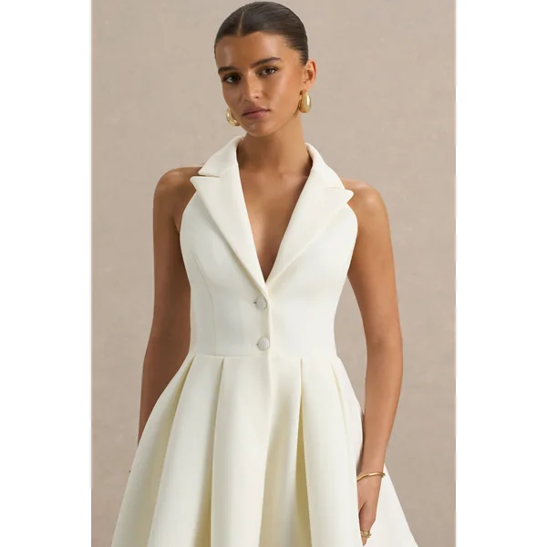 Kyla | Mini-robe blanche à col plongeant