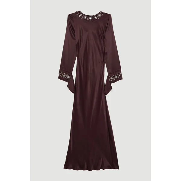 La robe maxi portefeuille en satin à bord brut ornée de cristaux The Founder