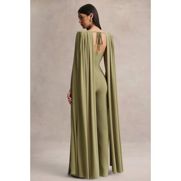 Labina | Combinaison verte avec décolleté plongeant et manches cape