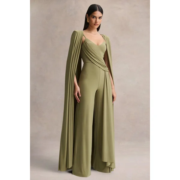 Labina | Combinaison verte avec décolleté plongeant et manches cape