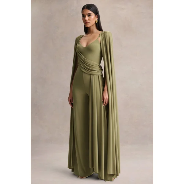 Labina | Combinaison verte avec décolleté plongeant et manches cape