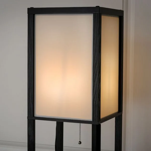 Lampadaire 60w Lampe Sur Pied 3 Etagères Design Scandinave (ampoule E27 Non Incluse) en Mdf et Tissu 26x26x160cm Noir