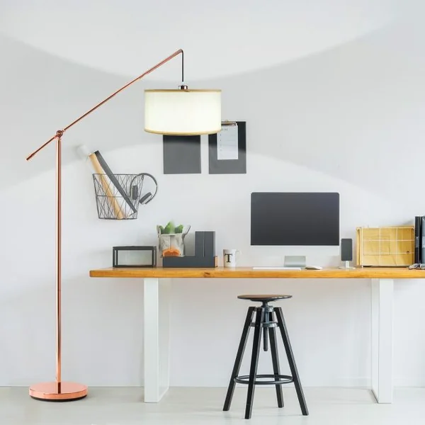 Lampadaire avec Abat-jour Suspendu Réglable Interrupteur Au Pied Ampoule 60w Culot E27 en Acier et Tissu 49x30x178cm