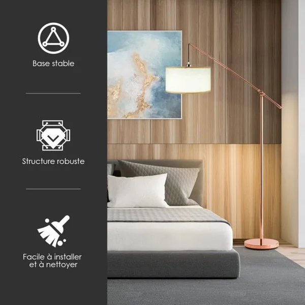 Lampadaire avec Abat-jour Suspendu Réglable Interrupteur Au Pied Ampoule 60w Culot E27 en Acier et Tissu 49x30x178cm