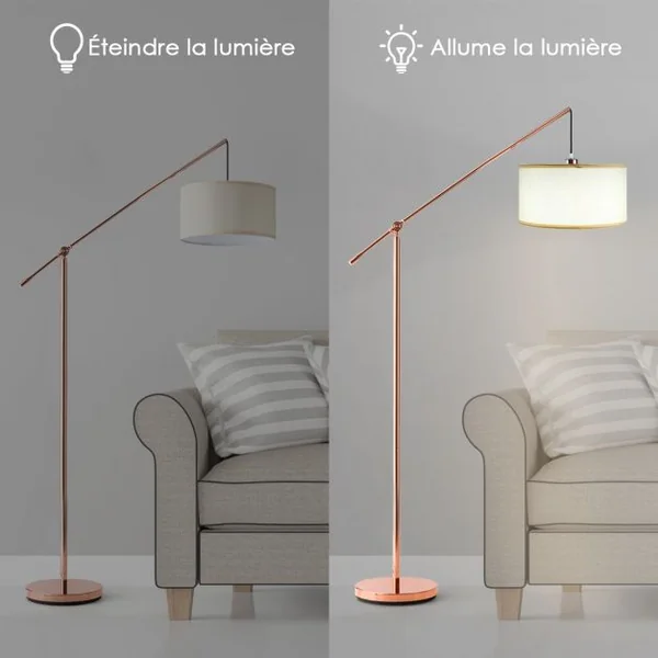 Lampadaire avec Abat-jour Suspendu Réglable Interrupteur Au Pied Ampoule 60w Culot E27 en Acier et Tissu 49x30x178cm
