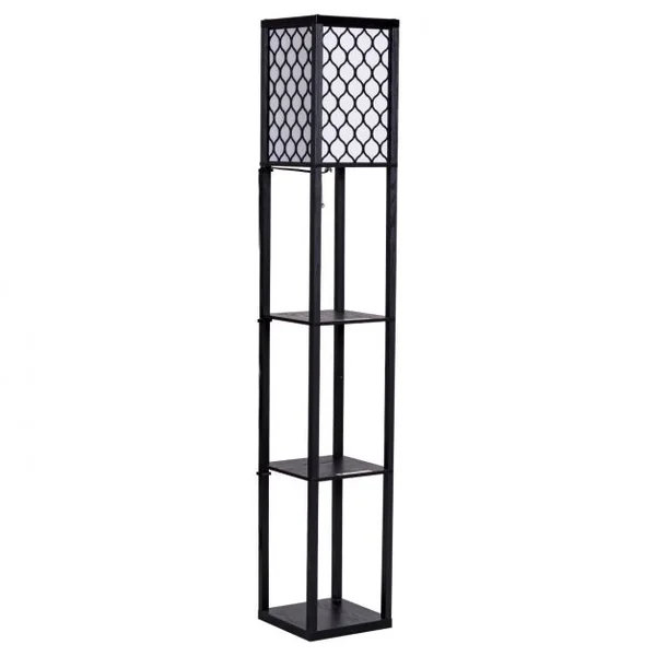 Lampadaire en Bois 1,6M Lampe Salon sur Pied avec 3 Etagères de Stockage Design Scandinave