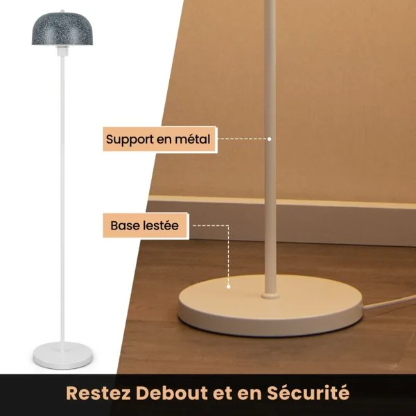 Lampadaire sur Pied de 146 cm Lampe avec Abat-Jour et Interrupteur au Pied Lampe avec Base Lestée Culot E27 pour Salon Chambre Bureau
