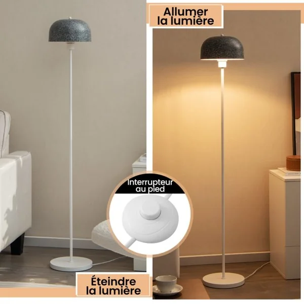 Lampadaire sur Pied de 146 cm Lampe avec Abat-Jour et Interrupteur au Pied Lampe avec Base Lestée Culot E27 pour Salon Chambre Bureau
