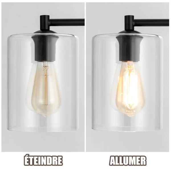 Lampadaire sur Pied Lampadaire Style Industriel avec Abat-jour en Verre Suspendu avec Interrupteur au Pied Noir