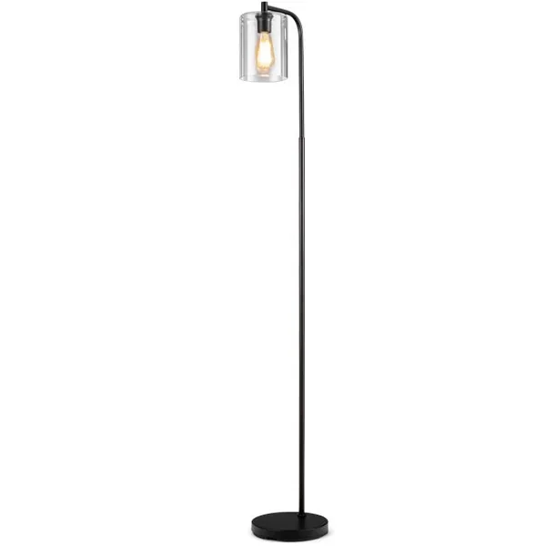 Lampadaire sur Pied Lampadaire Style Industriel avec Abat-jour en Verre Suspendu avec Interrupteur au Pied Noir