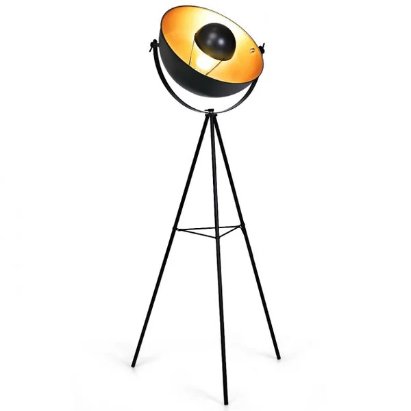 Lampadaire Trépied Abat-jour Rond 46cm Réglable Style Industriel Ampoule 60w Culot E27 en Fer et Plastique 66x56x160cm