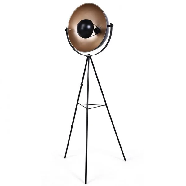 Lampadaire Trépied Abat-jour Rond 46cm Réglable Style Industriel Ampoule 60w Culot E27 en Fer et Plastique 66x56x160cm
