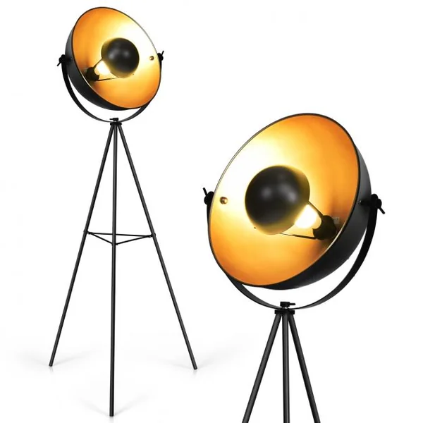 Lampadaire Trépied Abat-jour Rond 46cm Réglable Style Industriel Ampoule 60w Culot E27 en Fer et Plastique 66x56x160cm