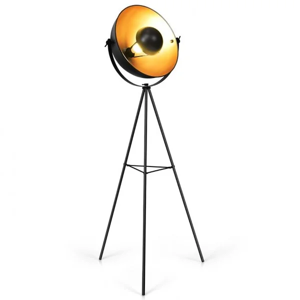 Lampadaire Trépied Abat-jour Rond 46cm Réglable Style Industriel Ampoule 60w Culot E27 en Fer et Plastique 66x56x160cm