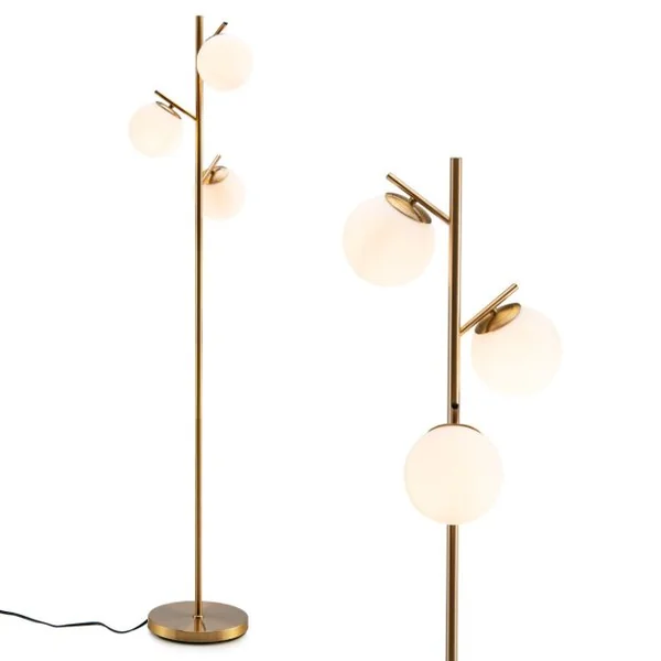 Lampadaire à 3 Globes Lampe sur Pied Moderne avec Interrupteur à Pied Pratique 3 Culots d'Ampoule E27 Poteau en Métal Robuste