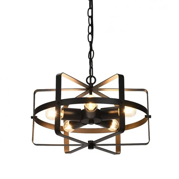 Lampe Plafond Industrielle à 5 Lampes Lustre Chandelier Chaîne Ajustable en Forme de Tambour en Fer