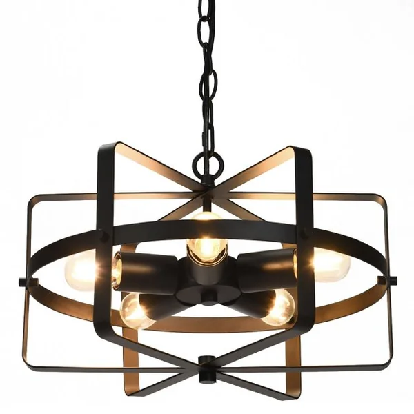 Lampe Plafond Industrielle à 5 Lampes Lustre Chandelier Chaîne Ajustable en Forme de Tambour en Fer