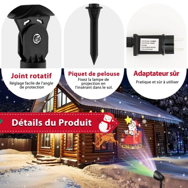Lampe Projecteur Noël 15m Distance de Projection Max 3Lumières LED Motif Père Noël et Rennes Résistant aux Intempéries