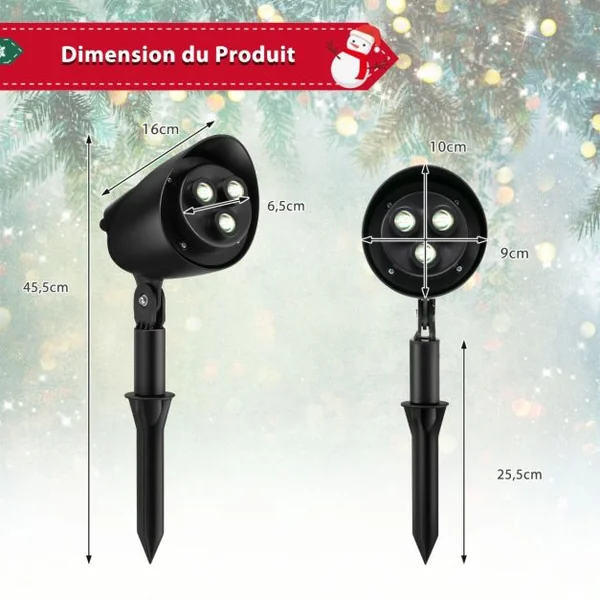 Lampe Projecteur Noël 15m Distance de Projection Max 3Lumières LED Motif Père Noël et Rennes Résistant aux Intempéries