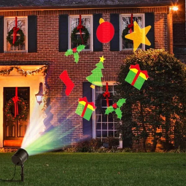 Lampe Projecteur Noël 15m Distance de Projection Max 5 Lumières LED Variété de Motifs Exquis Résistant aux Intempéries