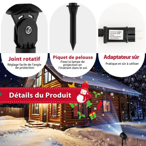 Lampe Projecteur Noël 15m Distance de Projection Max 5 Lumières LED Variété de Motifs Exquis Résistant aux Intempéries