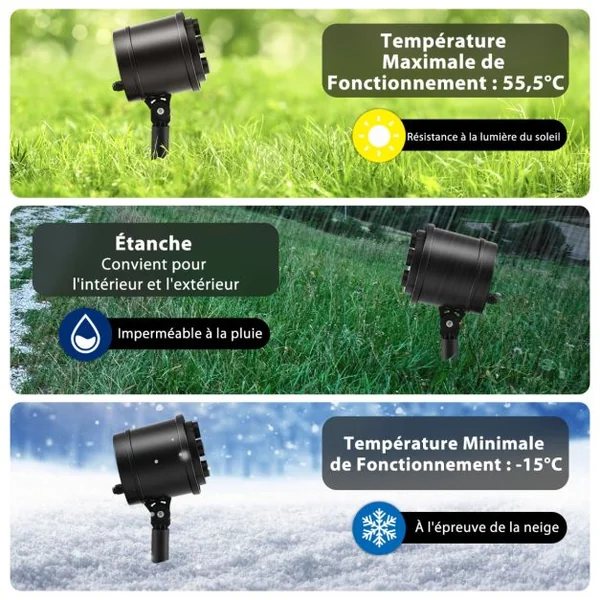 Lampe Projecteur Noël 15m Distance de Projection Max 5 Lumières LED Variété de Motifs Exquis Résistant aux Intempéries