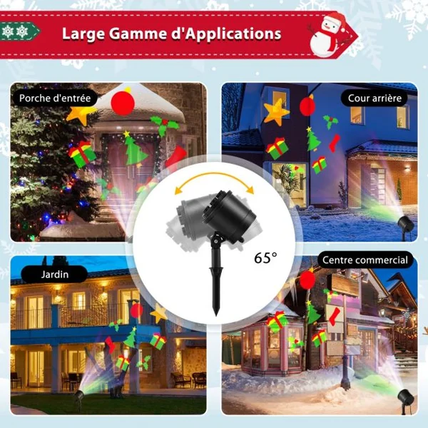 Lampe Projecteur Noël 15m Distance de Projection Max 5 Lumières LED Variété de Motifs Exquis Résistant aux Intempéries