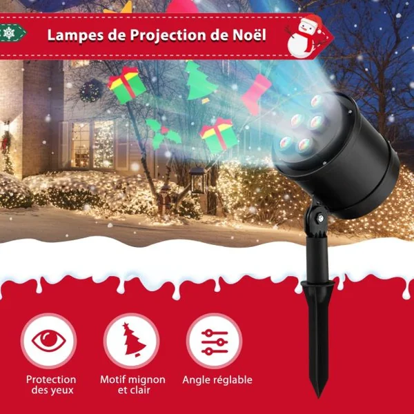 Lampe Projecteur Noël 15m Distance de Projection Max 5 Lumières LED Variété de Motifs Exquis Résistant aux Intempéries
